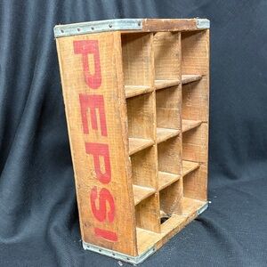 Vintage Pepsi Wooden Crate with Red Branding graphics